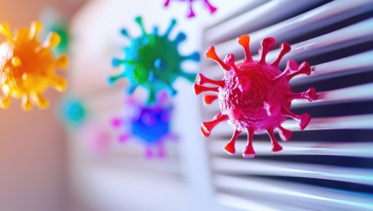 AI image of zoomed in germs in air